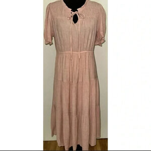 SWEET WANDERER Tiered Puff Sleeves Bohemian Midi Dress Size L